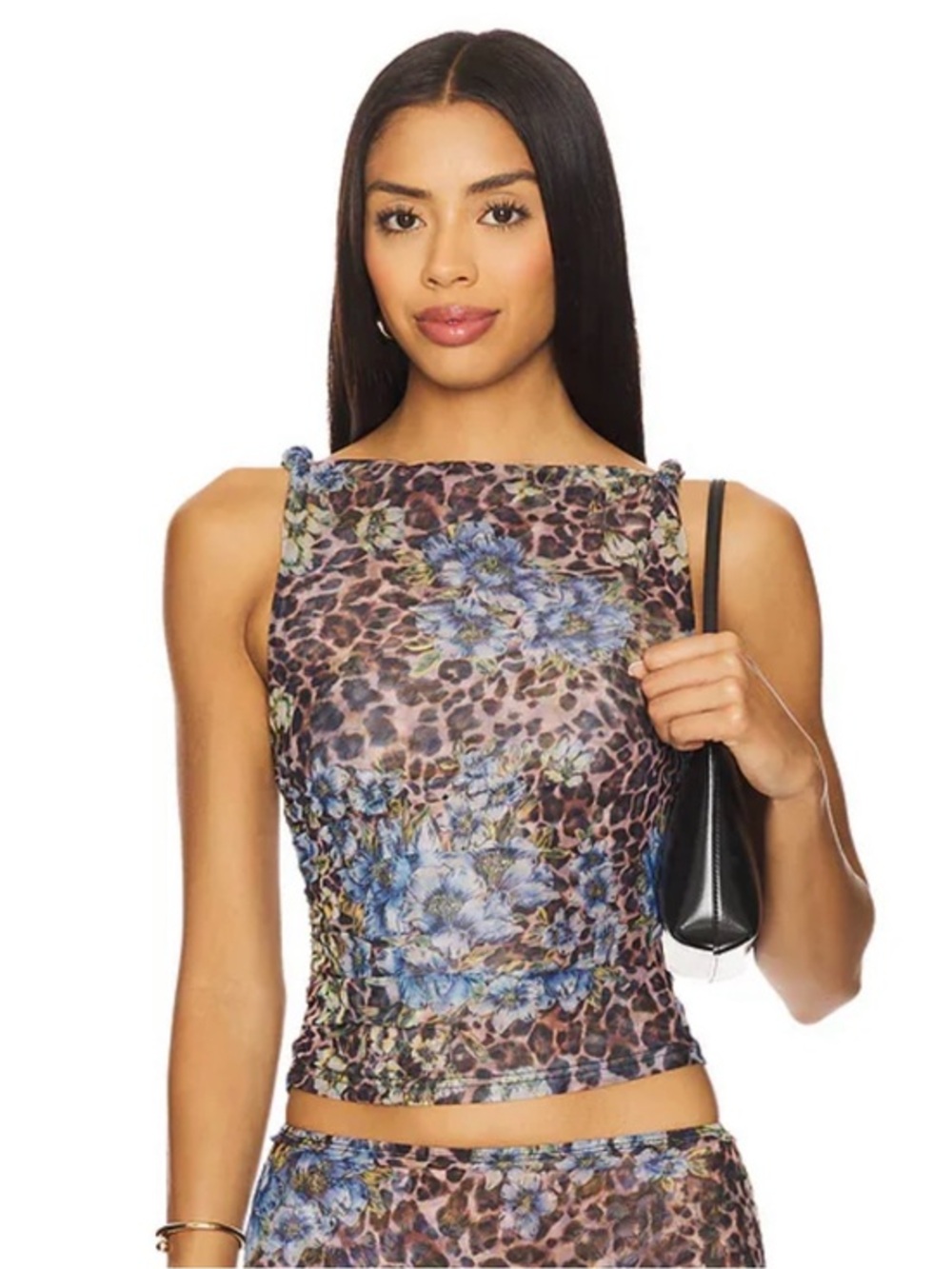 superdown Leopard Print Camisole Top with Blue Floral Detail Size Large